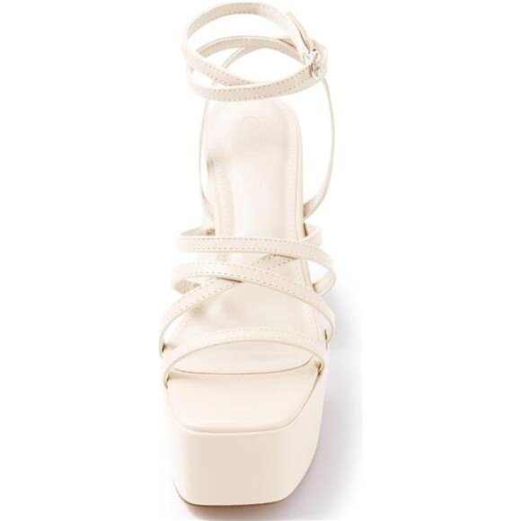 Women's Platform High Heels Sandals Square Open Toe Strappy Pumps Lace Up - Picture 4 of 7